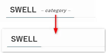 上部に「SWELL - category -」、下部に「SWELL」と表示され、赤い矢印で階層構造を示したカテゴリー表示の例