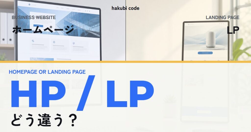 事業全体を案内するホームページと一つの行動へ導くLPの違いを比較する記事のアイキャッチ画像