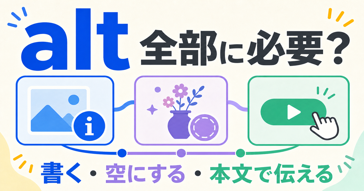 画像の代替テキストを書くか空にするかの判断基準を示すアイキャッチ画像